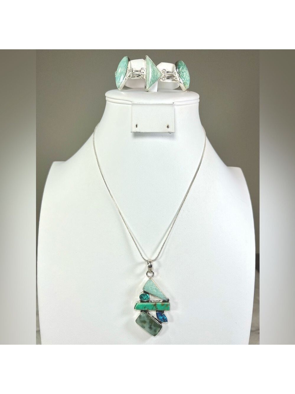 Colors of Amazonite 925 Gemstone Pendant & Bracelet